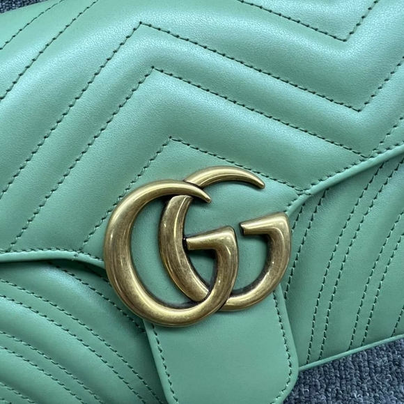 100% Authentic GUCCI GG Marmont Green Small Leather Shoulder Bag - Picture 7 of 16